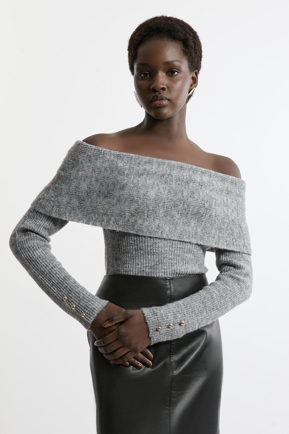 Black cold shoulder sweater sale